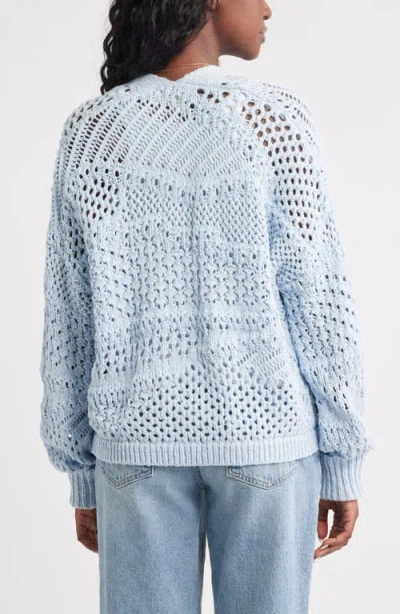 Treasure & Bond Openwork Slouchy Cotton Cardigan In Blue