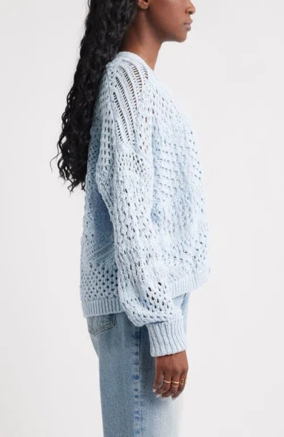 Treasure & Bond Openwork Slouchy Cotton Cardigan In Blue