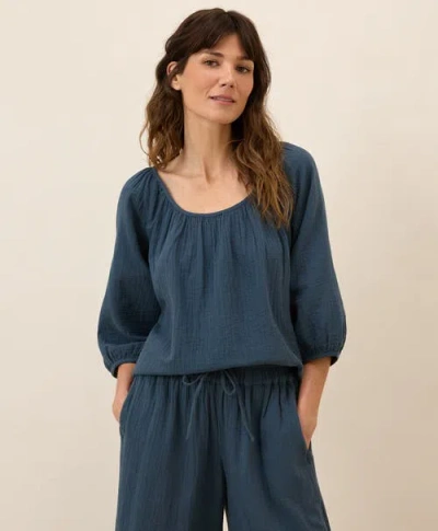 Pact Organic Cotton Coastal Double Gauze Scoop Neck Top In Blue