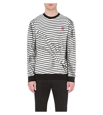 Shop Mcq By Alexander Mcqueen Broken Stripe Cotton Sweatshirt In Stripe White