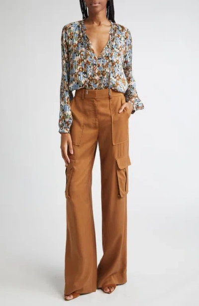 Veronica Beard Linds Floral Silk Blouse In Blue
