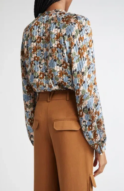 Veronica Beard Linds Floral Silk Blouse In Blue