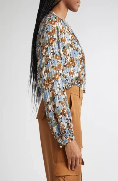 Veronica Beard Linds Floral Silk Blouse In Blue