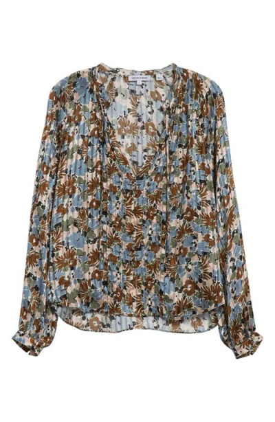 Veronica Beard Linds Floral Silk Blouse In Blue