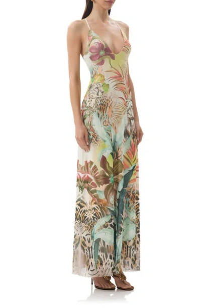 Afrm Romy Sleeveless Scoop-neck Mesh Maxi Dress In Multi