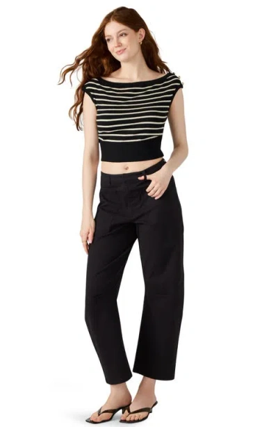 Steve Madden Sarita Boat Neck Stripe Sweater In Black