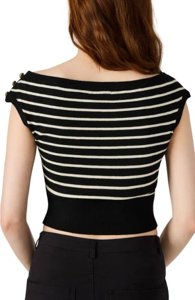 Steve Madden Sarita Boat Neck Stripe Sweater In Black