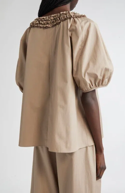 Max Mara Oriana Ruffle Neck Cotton Top In Neutral