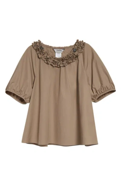 Max Mara Oriana Ruffle Neck Cotton Top In Neutral
