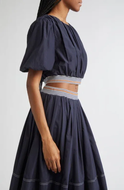 Veronica Beard Gabriela Cropped Striped Cotton And Silk-blend Blouse In Blue