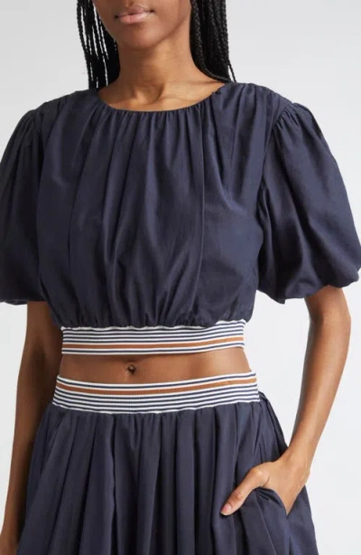 Veronica Beard Gabriela Cropped Striped Cotton And Silk-blend Blouse In Blue