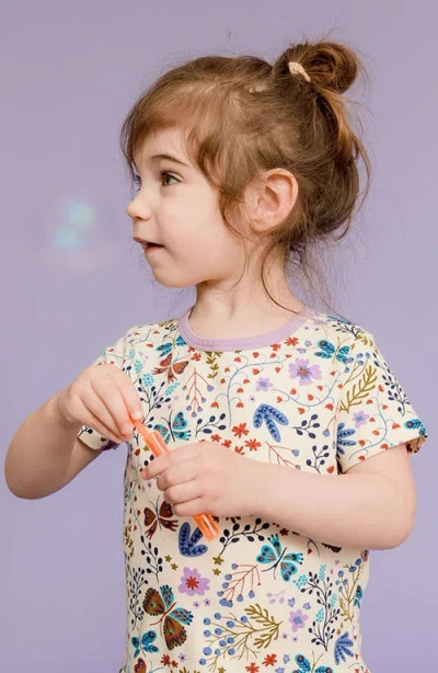 Mightly Organic Cotton Short Sleeve Drop Waist Tier Dress In Multi