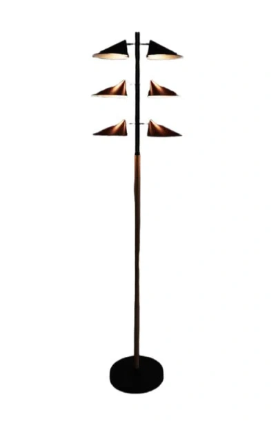 Brightech Ivo 65" Japandi-inspired Floor Lamp With Oak And Red Accent, Integrated Leds In Multi