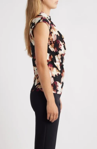 Anne Klein Abstract Print Triple Pleat Sleeveless Top