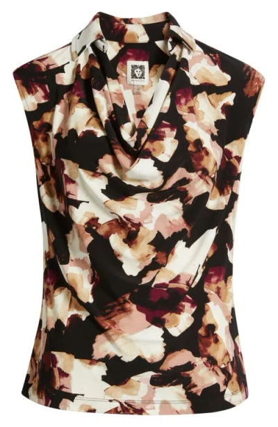 Anne Klein Abstract Print Triple Pleat Sleeveless Top
