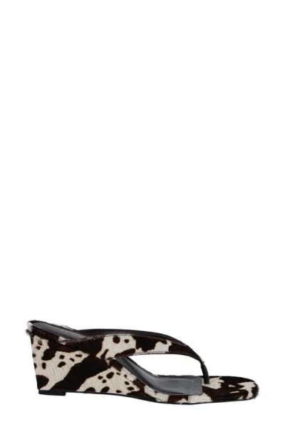 Kenneth Cole Susannah Calf Hair Thong Wedge Sandal In Black
