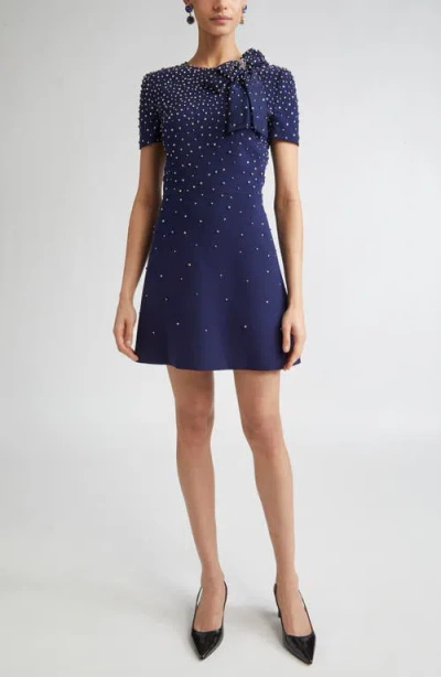 Carolina Herrera Crystal Embellished Stretch Crepe Minidress In Blue