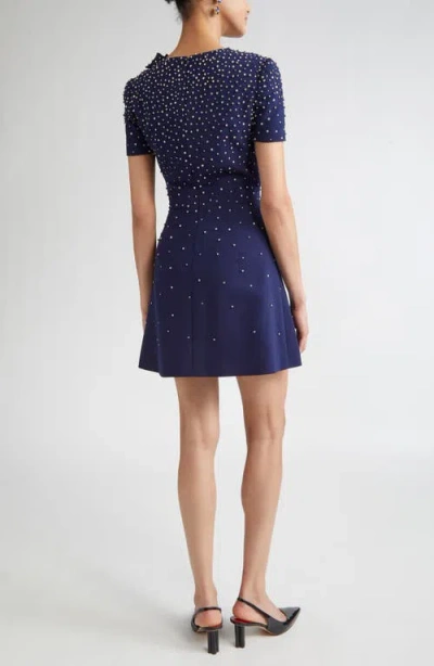 Carolina Herrera Crystal Embellished Stretch Crepe Minidress In Blue