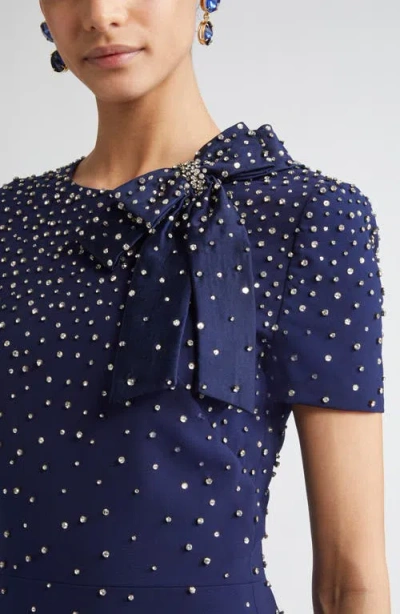 Carolina Herrera Crystal Embellished Stretch Crepe Minidress In Blue