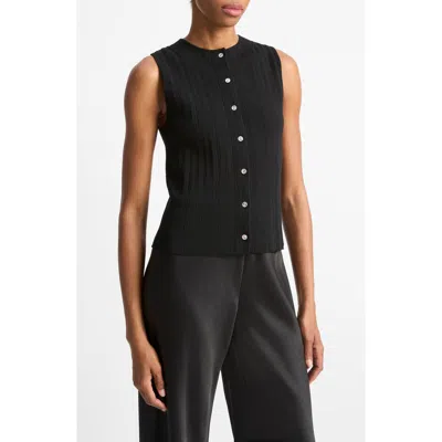 Vince Variegated Rib Sleeveless Cotton Sweater In Black