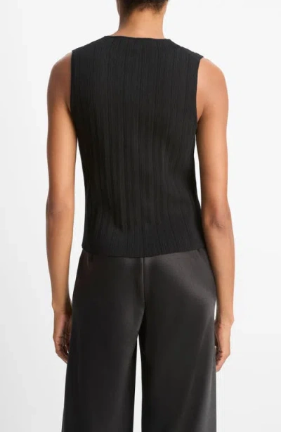 Vince Variegated Rib Sleeveless Cotton Sweater In Black