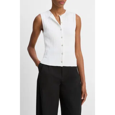 Vince Variegated Rib Sleeveless Cotton Sweater In White