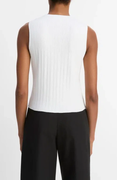 Vince Variegated Rib Sleeveless Cotton Sweater In White