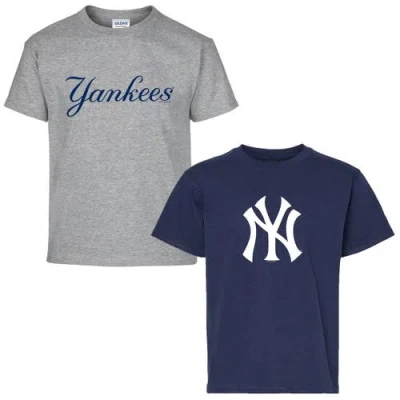 Soft As A Grape Youth   Navy/gray New York Yankees Two-pack T-shirt Set In Gray