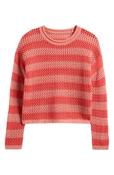 Freshman Kids' Stripe Open Stitch Sweater In Red