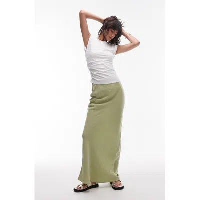 Topshop Super Soft Cupro Bias Cut Maxi Skirt In Green