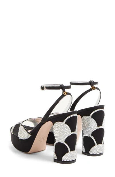 Valentino Bowow Strass Scallop Platform Sandals In Black