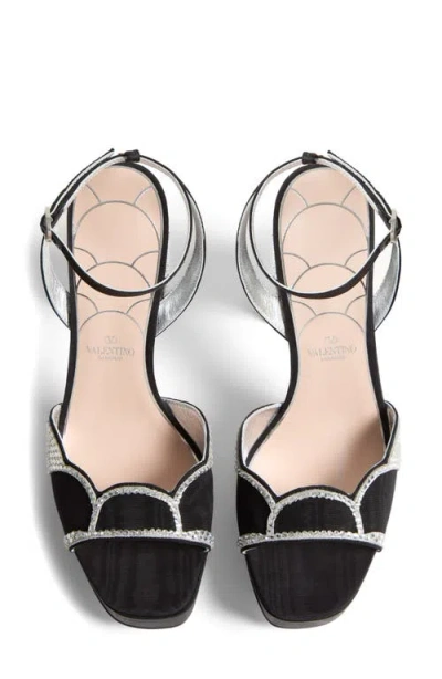 Valentino Bowow Strass Scallop Platform Sandals In Black