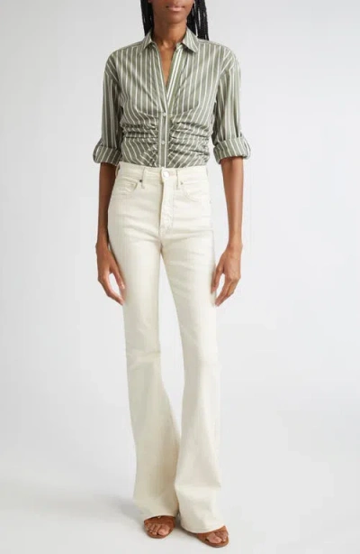Veronica Beard Devra Stripe Ruched Cotton Blend Button-up Shirt In Green