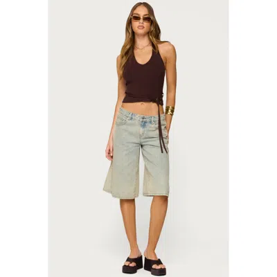 Edikted Kez Belted Knit Halter Top In Brown