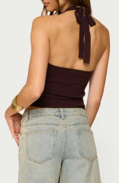 Edikted Kez Belted Knit Halter Top In Brown