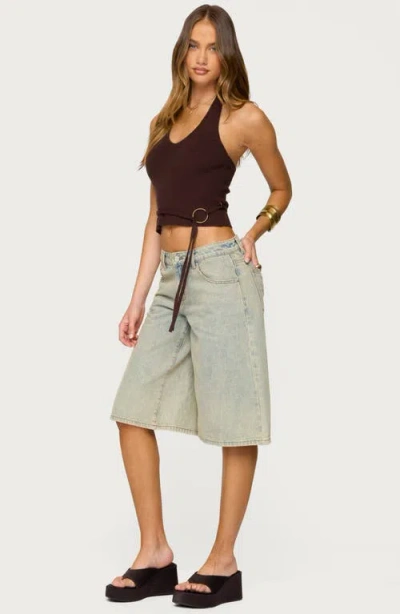 Edikted Kez Belted Knit Halter Top In Brown