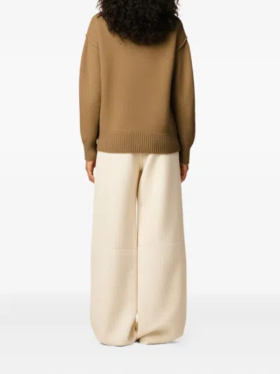 Ami Alexandre Mattiussi Ami Felted Merino Wool Cardigan With Inlaid Heart Motif In Brown