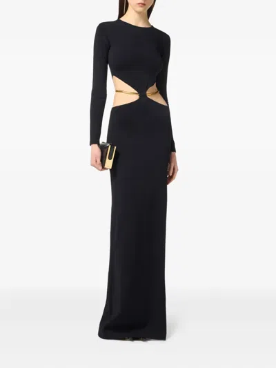 Elisabetta Franchi Crewneck Cut-out Maxi Dress With Gold Detail In Black