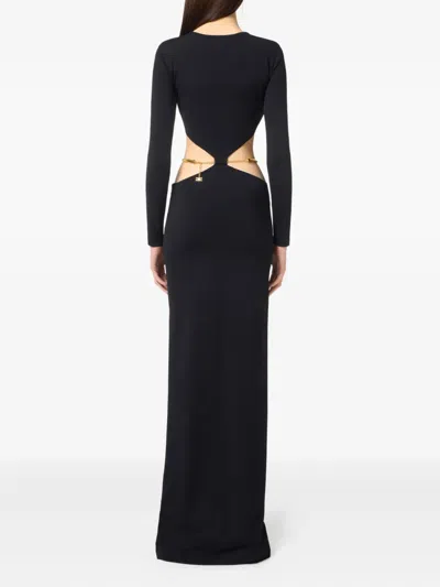 Elisabetta Franchi Crewneck Cut-out Maxi Dress With Gold Detail In Black