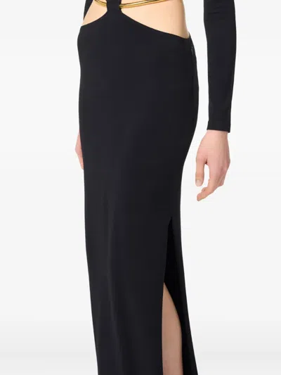 Elisabetta Franchi Crewneck Cut-out Maxi Dress With Gold Detail In Black