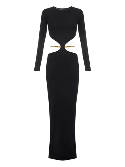 Elisabetta Franchi Crewneck Cut-out Maxi Dress With Gold Detail In Black