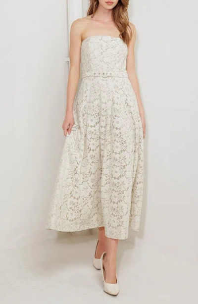 Freemarket Strapless Belted Cotton Blend Lace Cocktail Dress