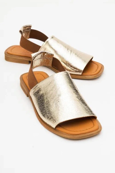 Forever & Always Shoes Fuela Leather Elastic Flat Sandals In Silver