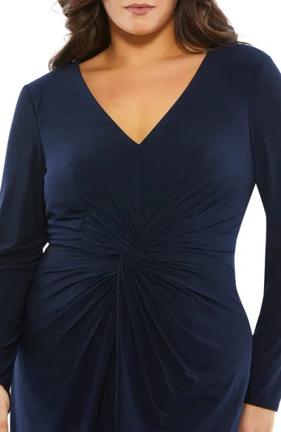Mac Duggal Plus Size Long-sleeve Jersey Twist Gown In Blue