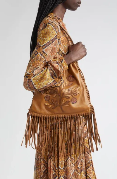 Etro Kalispera Embroidered Fringe Leather Shoulder Bag