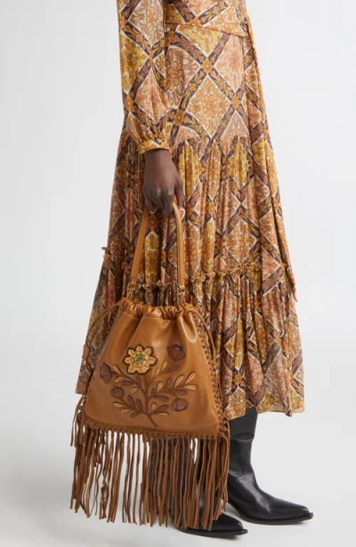 Etro Kalispera Embroidered Fringe Leather Shoulder Bag