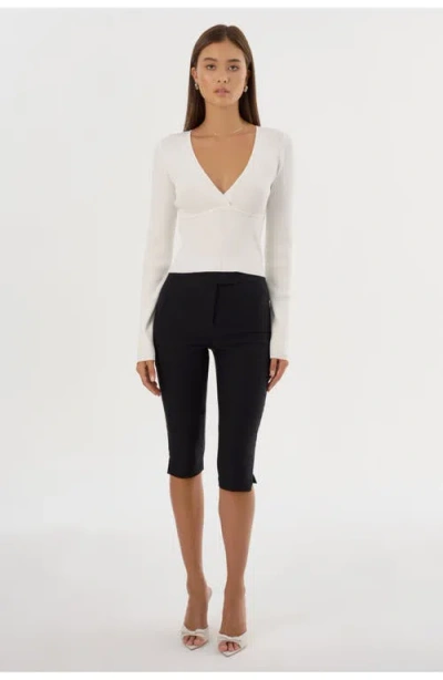 Lamarque Romane Rib Knit Long Sleeve Top In White