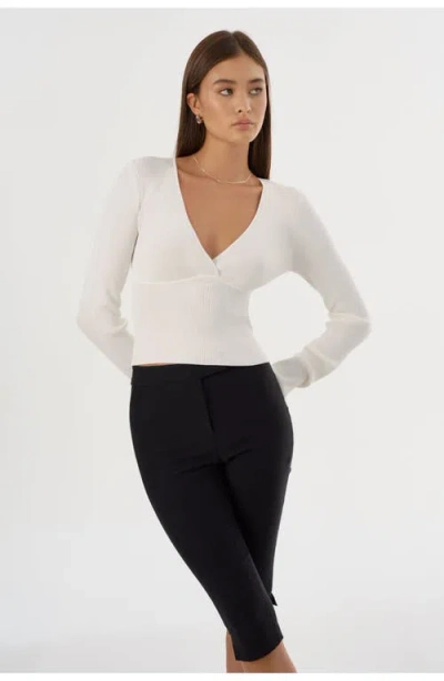 Lamarque Romane Rib Knit Long Sleeve Top In White