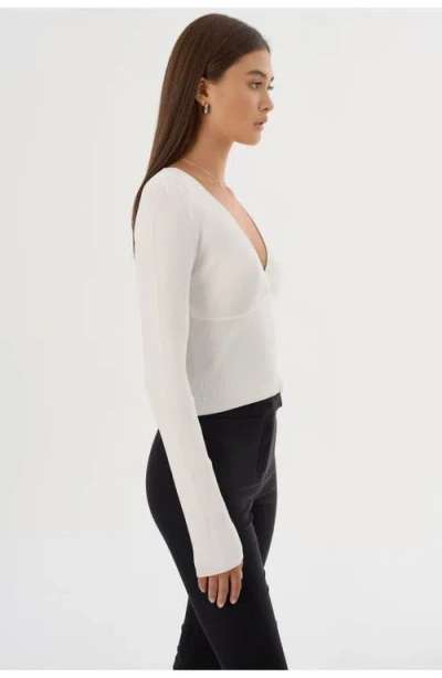 Lamarque Romane Rib Knit Long Sleeve Top In White