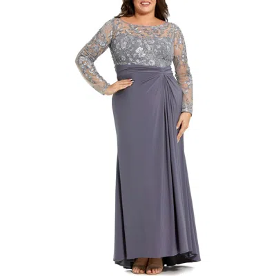Mac Duggal Floral Embroidered Top With Ruched Detail Jersey Skirt Plus Size Gown